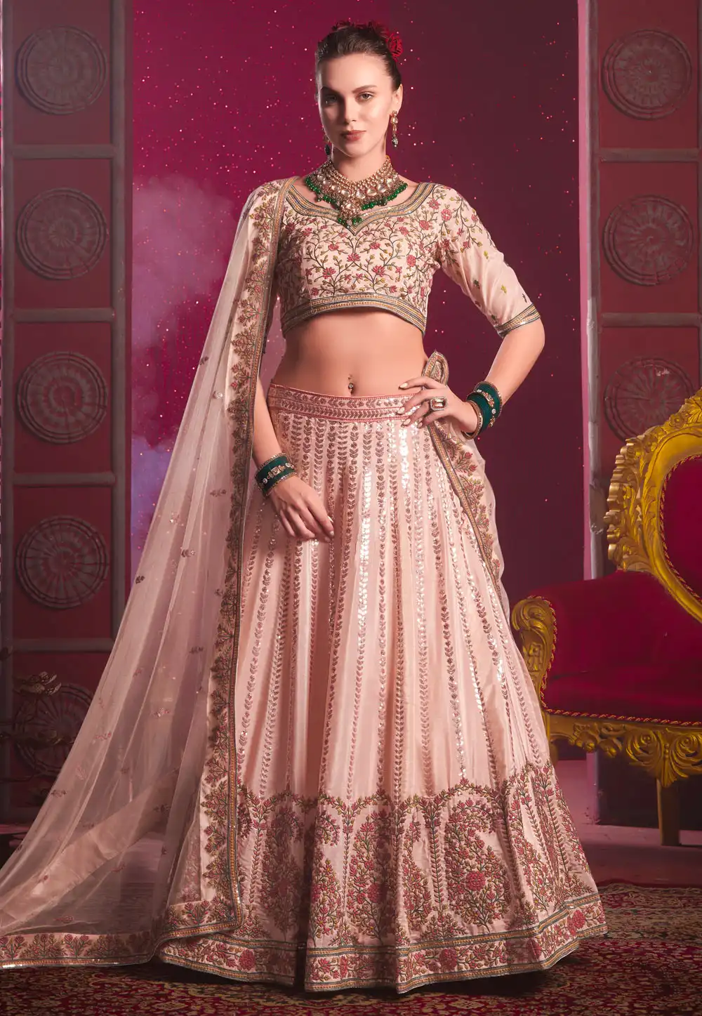 Peach Silk Lehenga Choli 292810