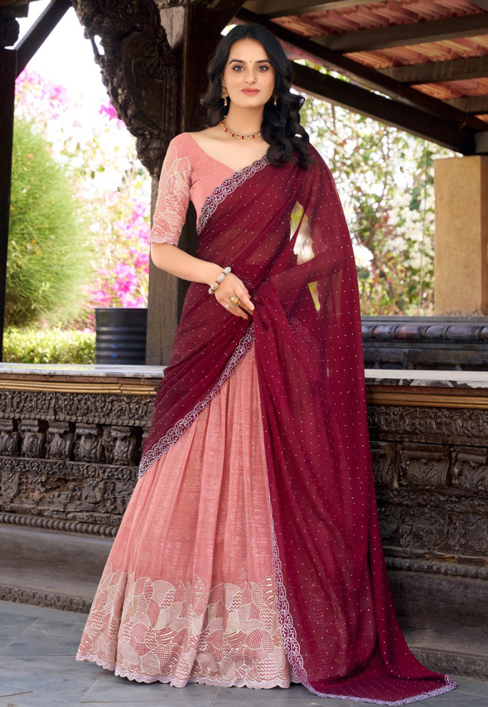 Peach Silk Lehenga Choli 309195