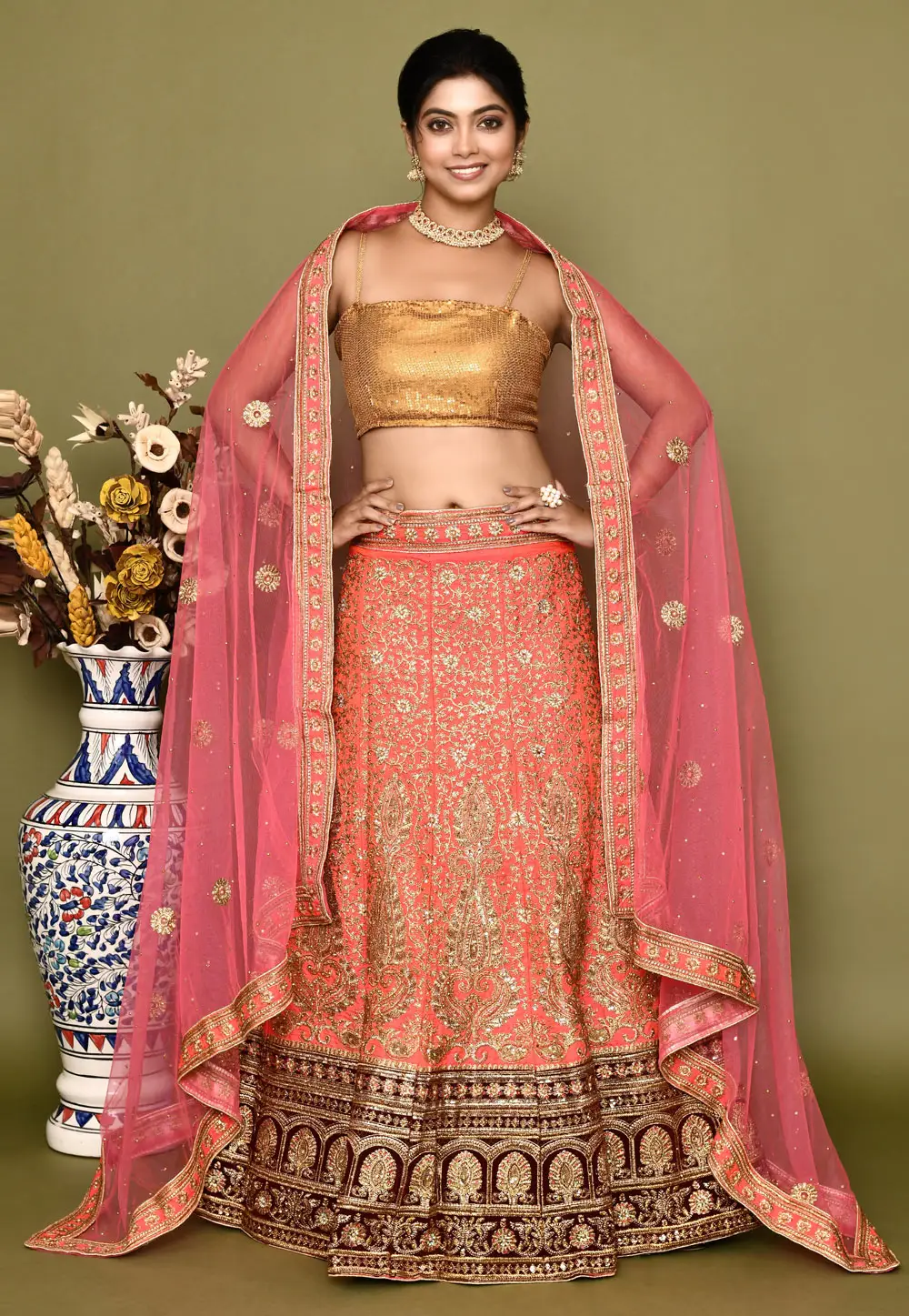 Peach Silk Lehenga Choli 295796