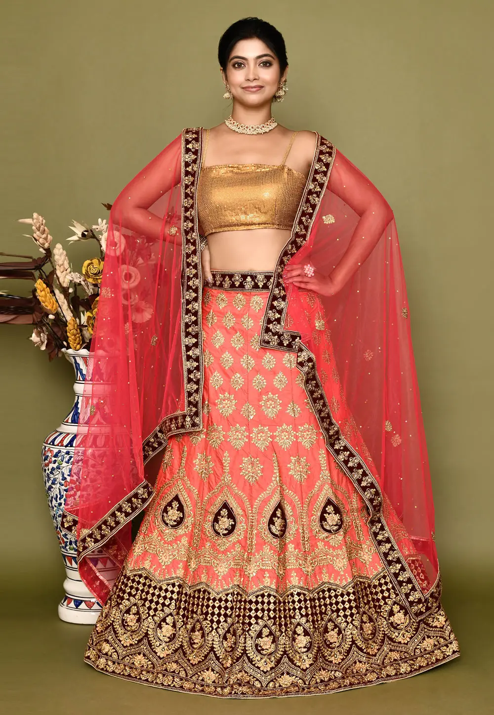 Peach Silk Lehenga Choli 295799