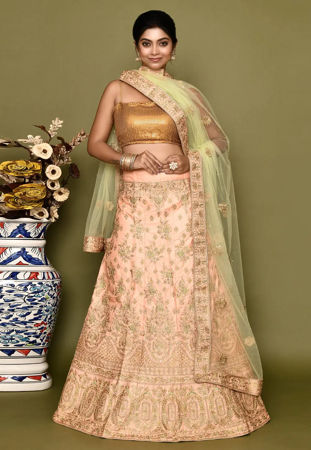 Peach Silk Lehenga Choli 295803