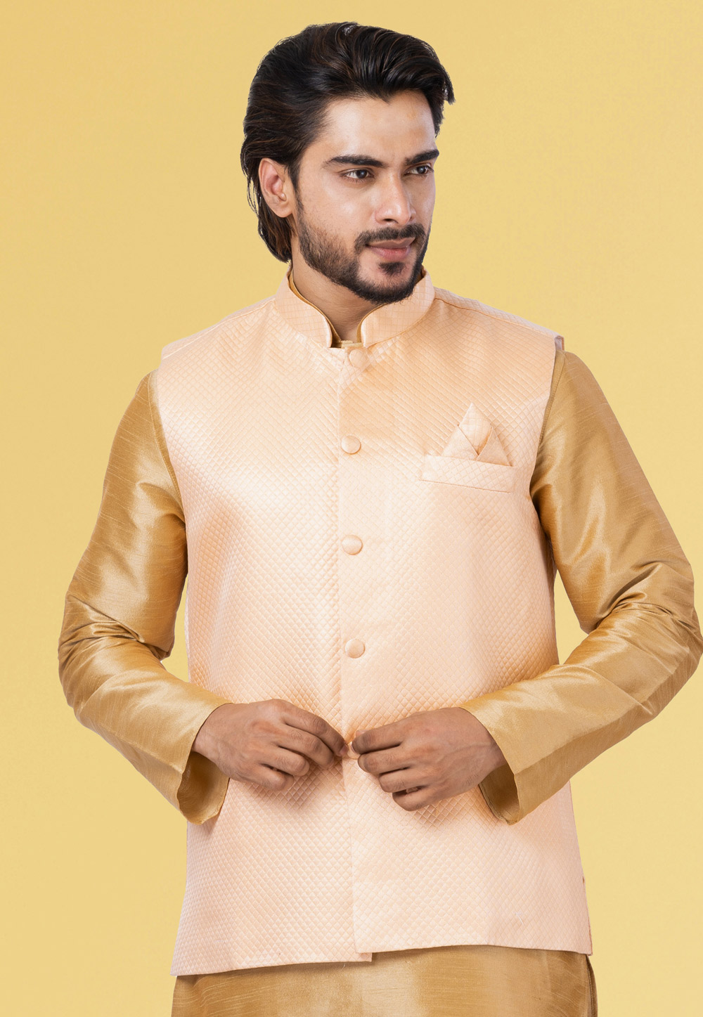 Peach Silk Nehru Jacket 286922