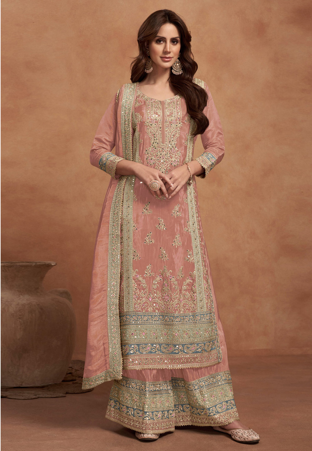 Peach Silk Pakistani Suit 308412