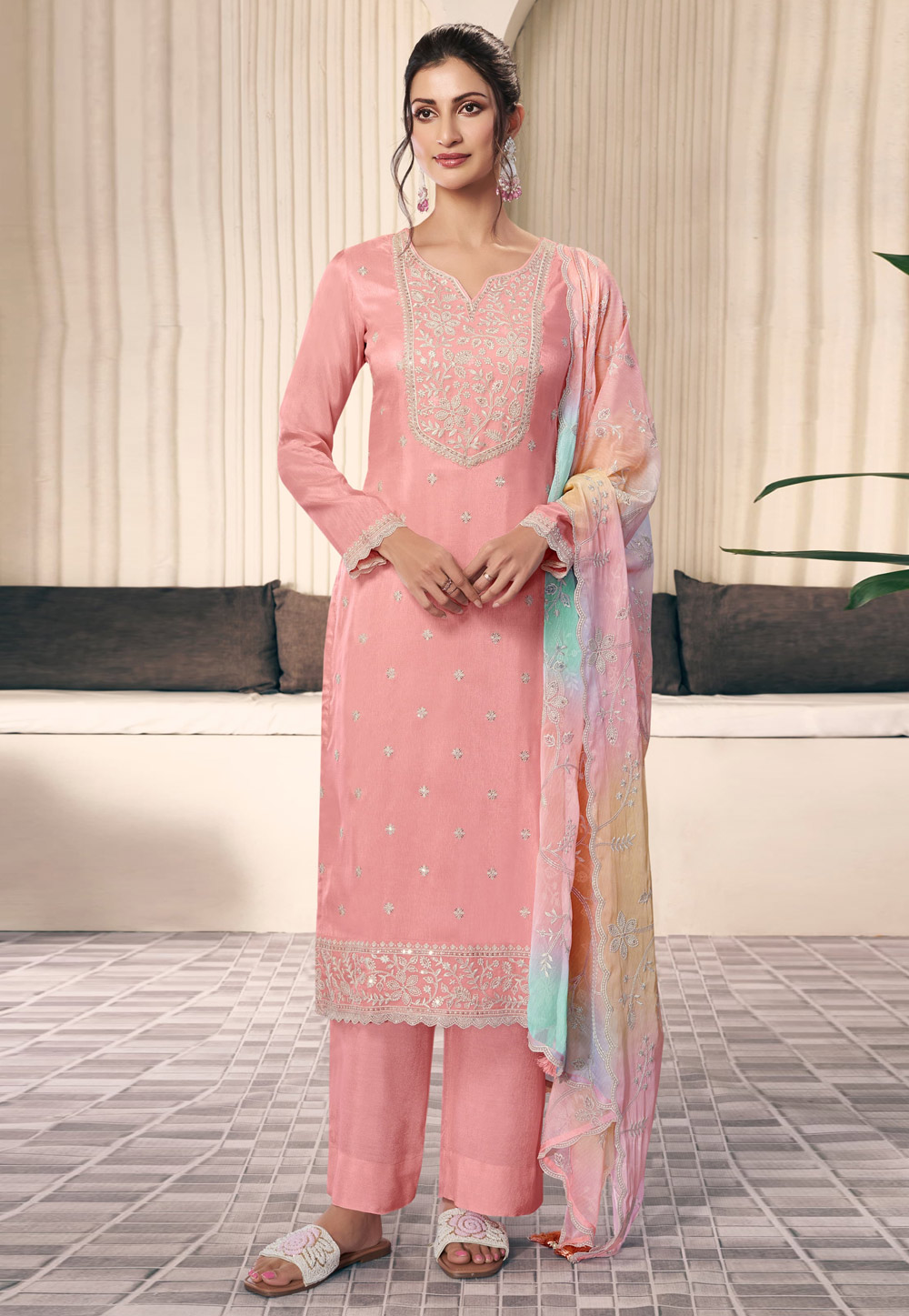 Peach Silk Pakistani Suit 309723