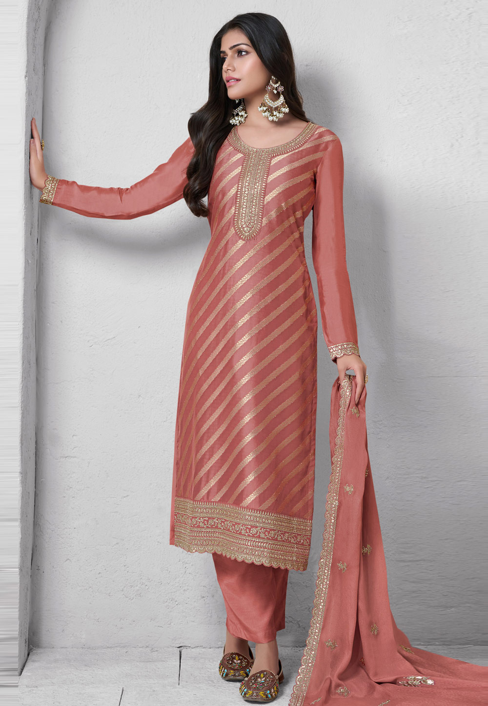 Peach Silk Pant Style Suit 309711