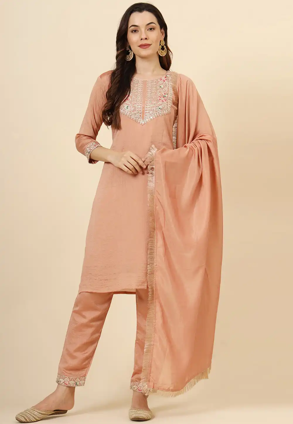 Peach Silk Readymade Pakistani Suit 293695