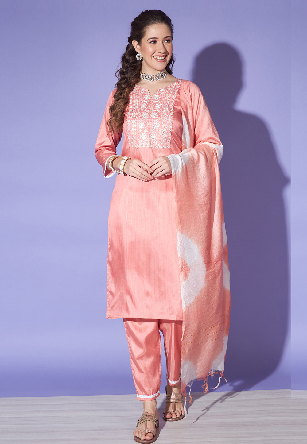 Peach Silk Readymade Pakistani Suit 278418