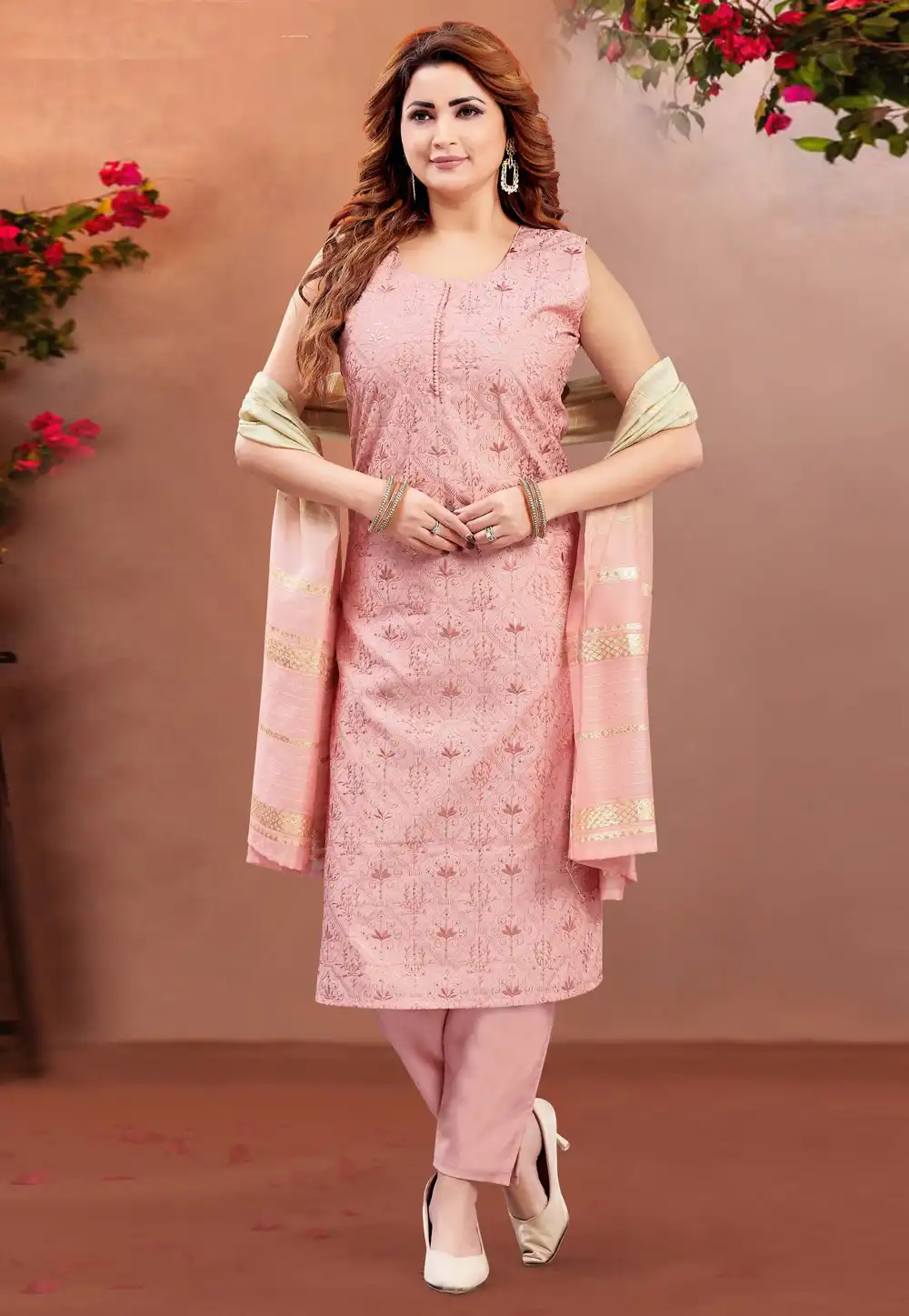 Peach Silk Readymade Pakistani Suit 294083