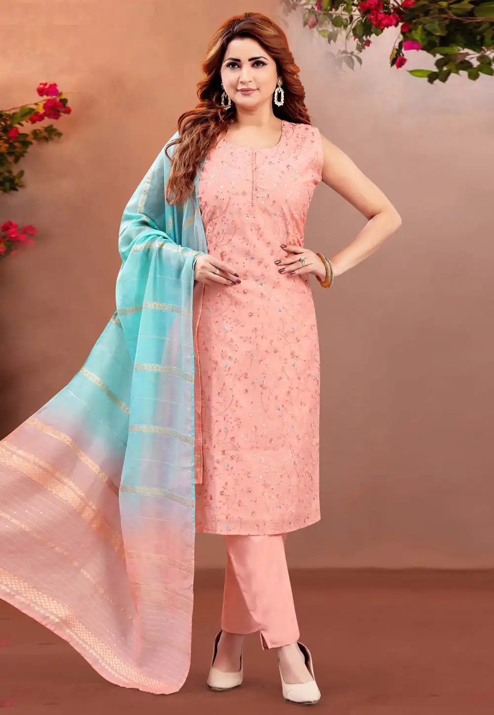 Peach Silk Readymade Pakistani Suit 294085