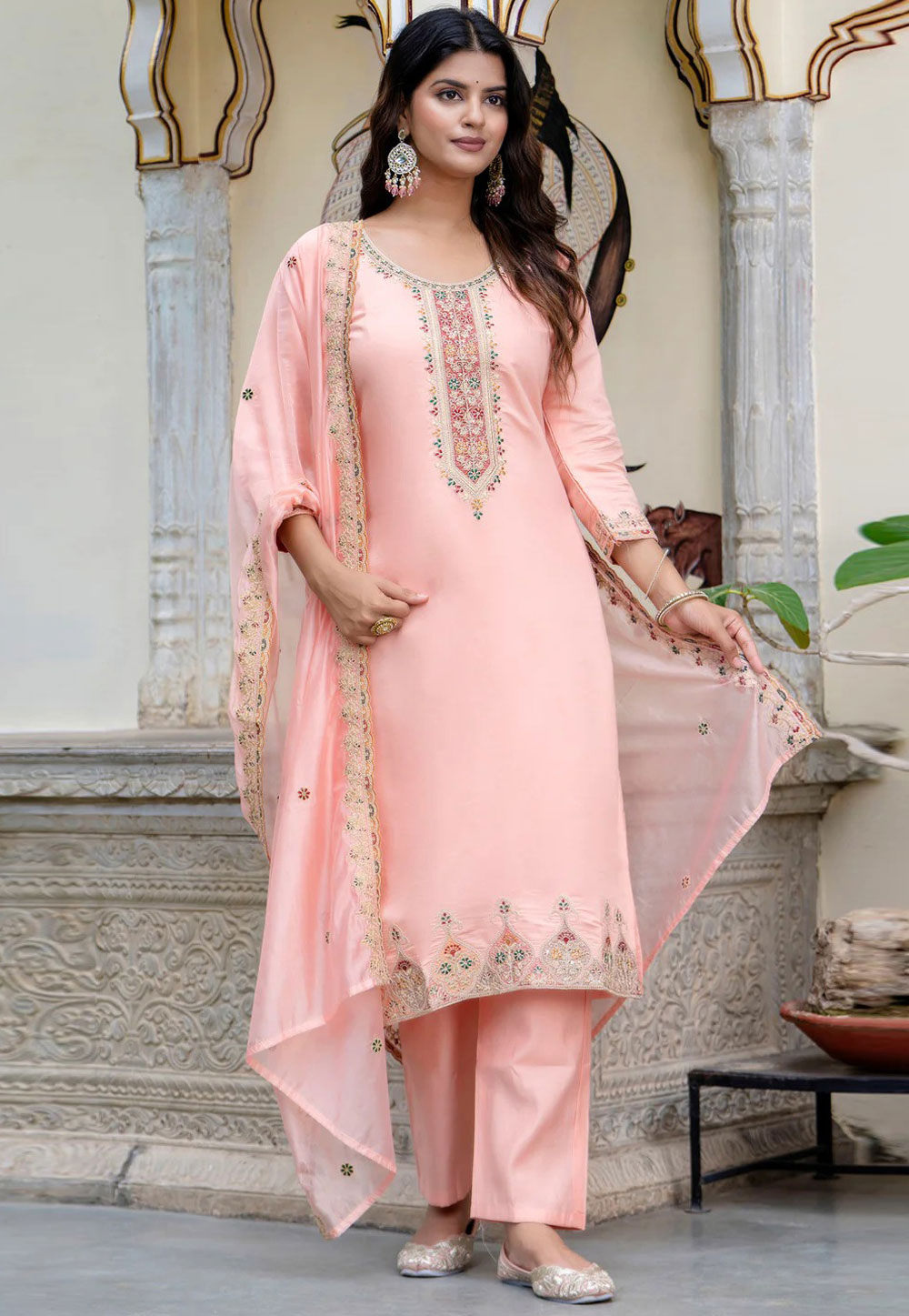 Peach Silk Readymade Pakistani Suit 309216