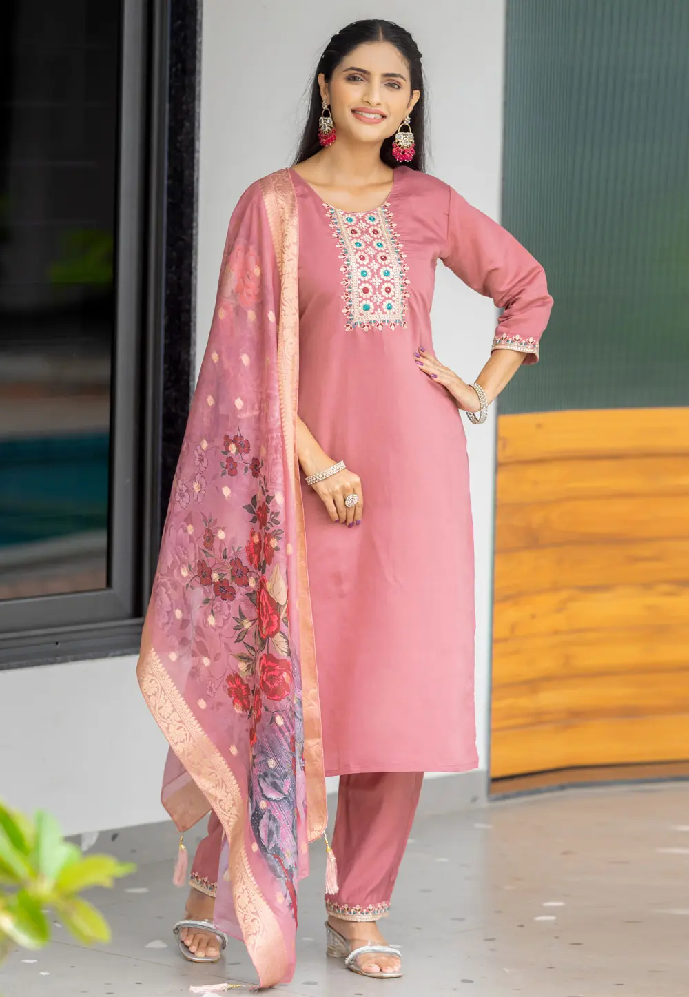 Peach Silk Readymade Pakistani Suit 302906