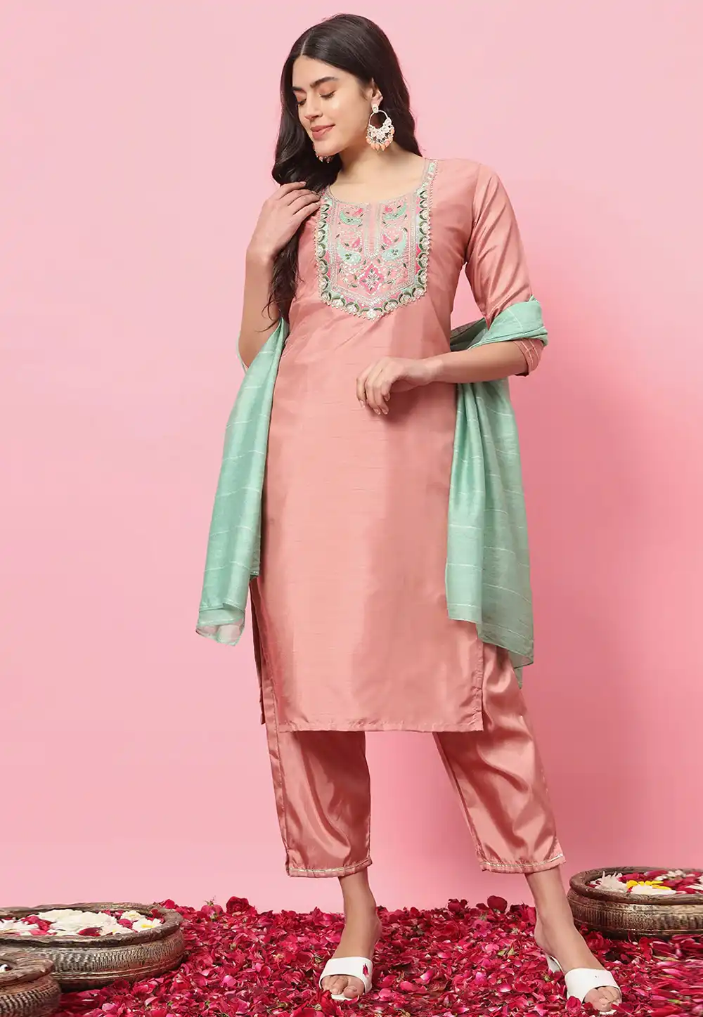 Peach Silk Readymade Pant Style Suit 289367