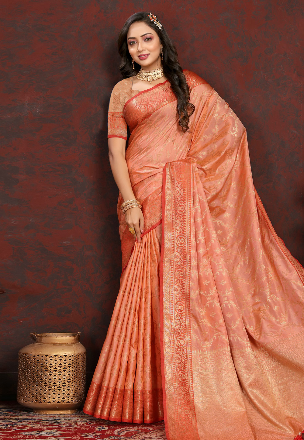 Peach Silk Saree With Blouse 286298