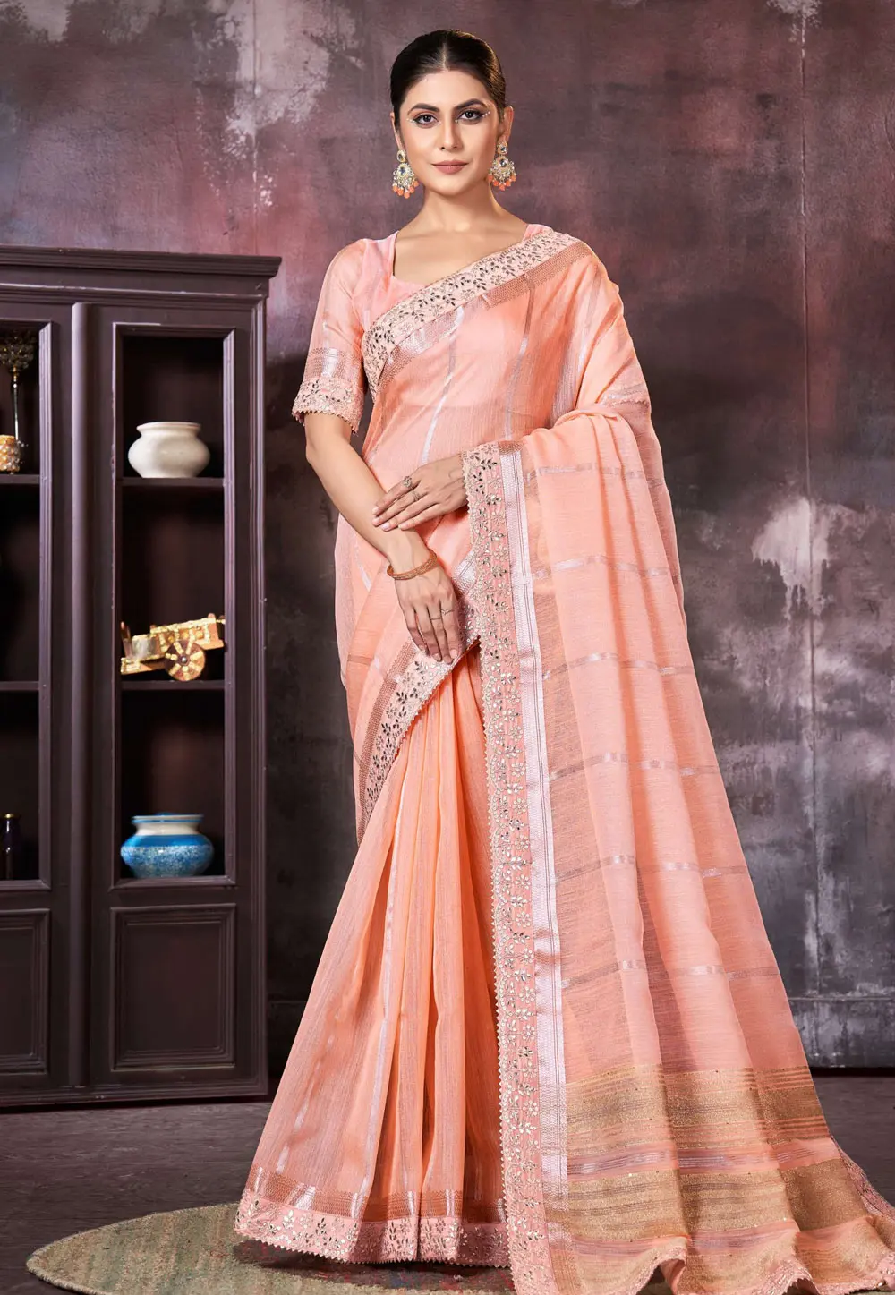 Peach Silk Saree With Blouse 301739