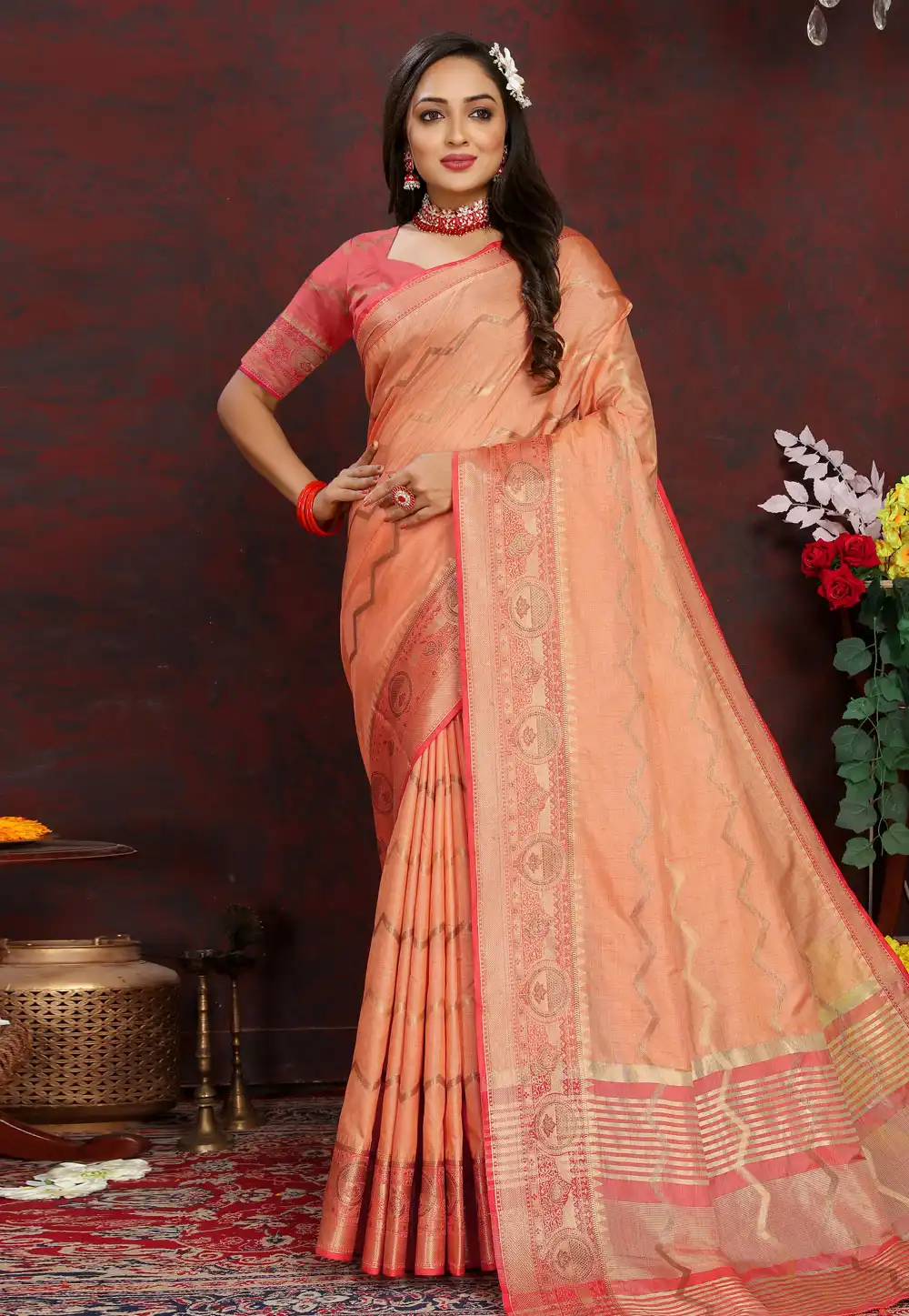 Peach Silk Saree With Blouse 290862