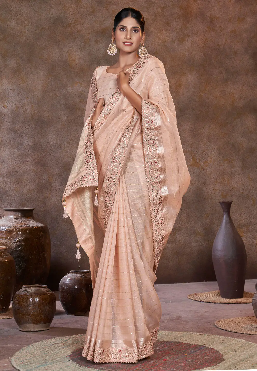 Peach Silk Saree With Blouse 301731