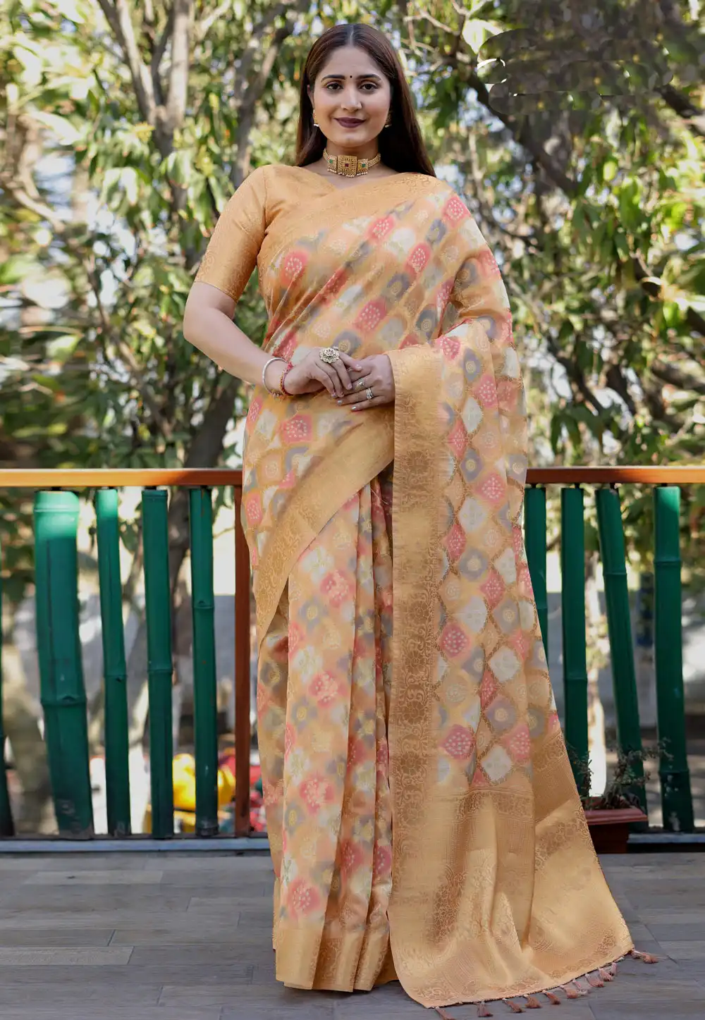 Peach Silk Saree With Blouse 294753