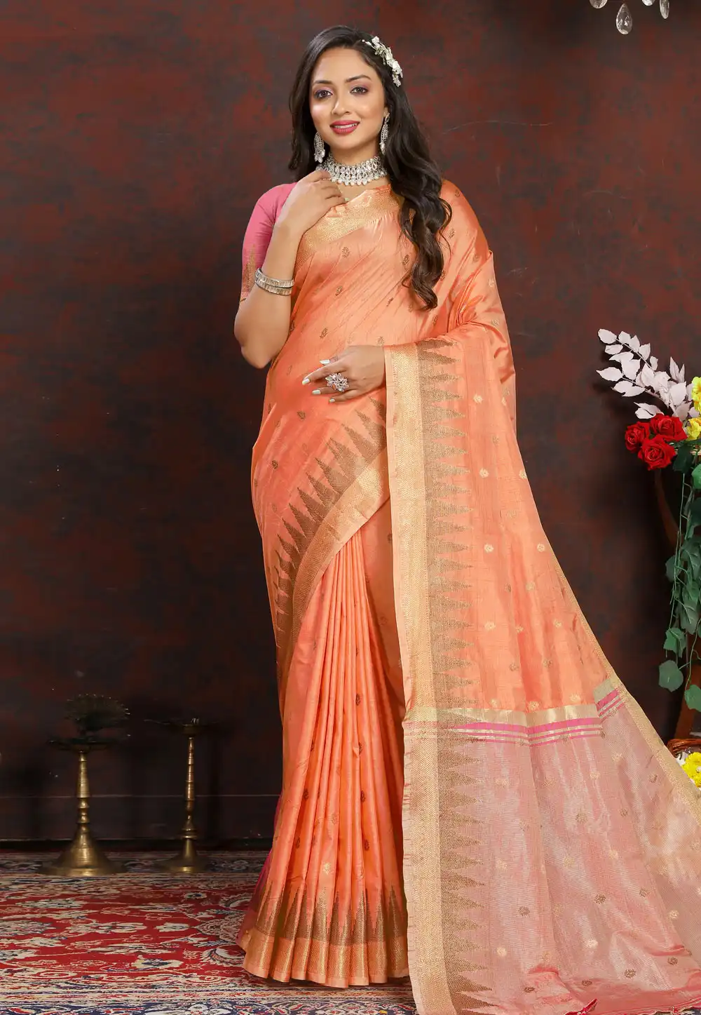 Peach Silk Saree With Blouse 290869