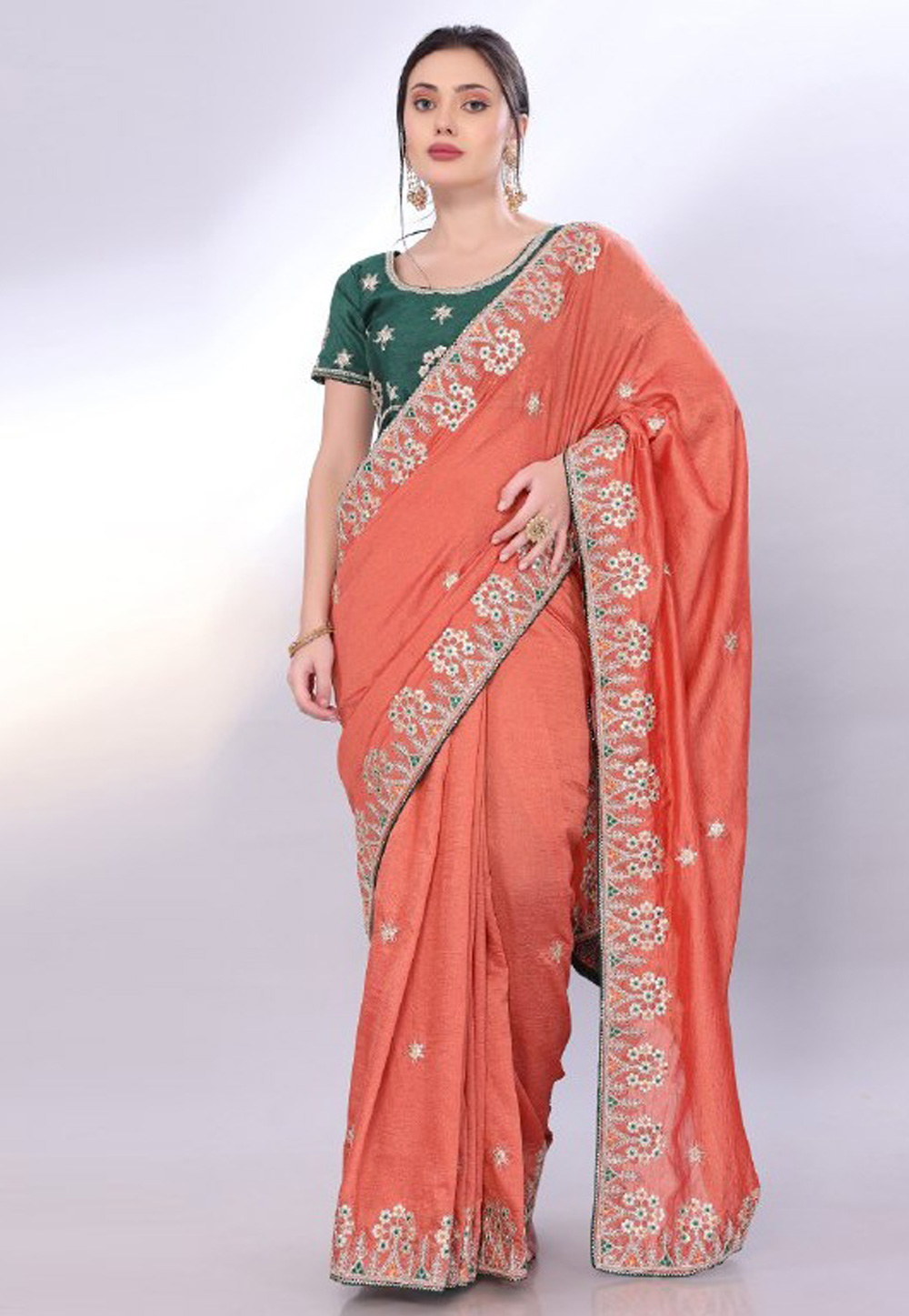 Peach Silk Saree With Blouse 305648