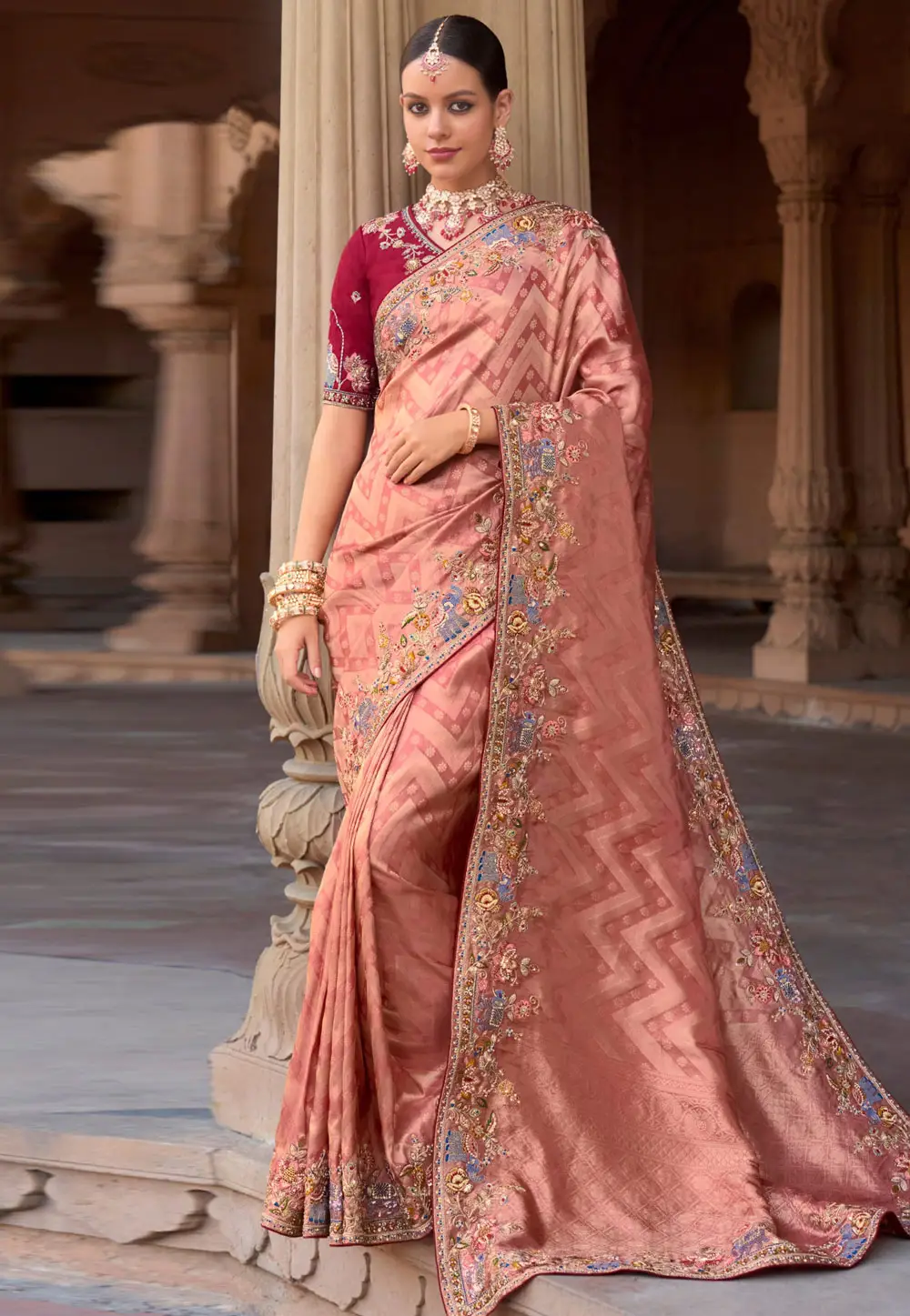 Peach Silk Saree With Blouse 296150