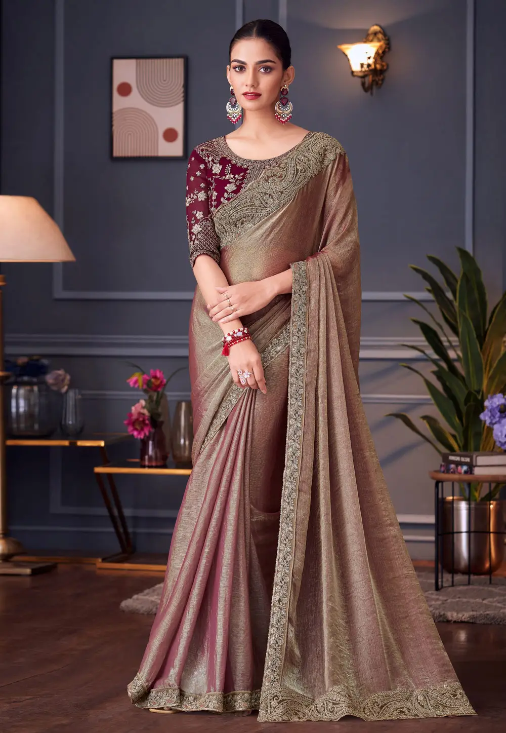 Peach Silk Saree With Blouse 296347