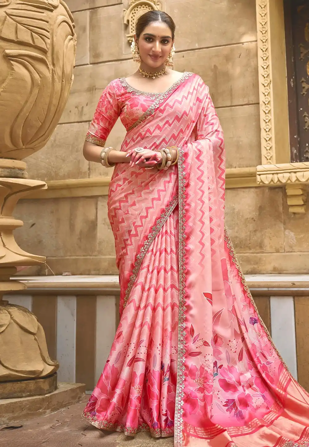 Peach Silk Saree With Blouse 291323