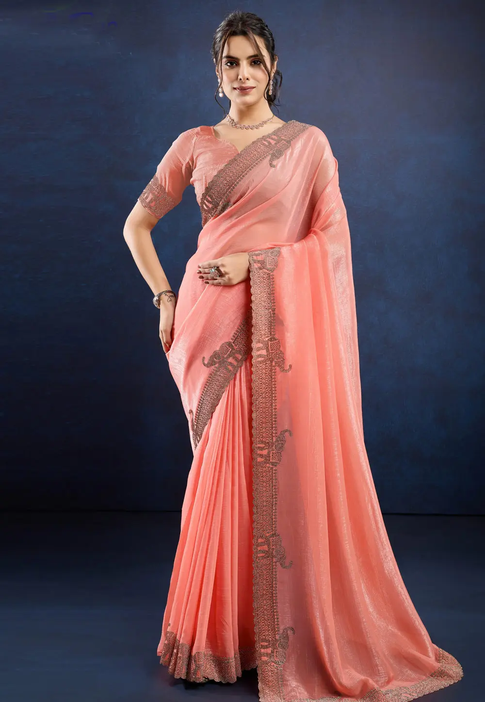 Peach Silk Saree With Blouse 302013