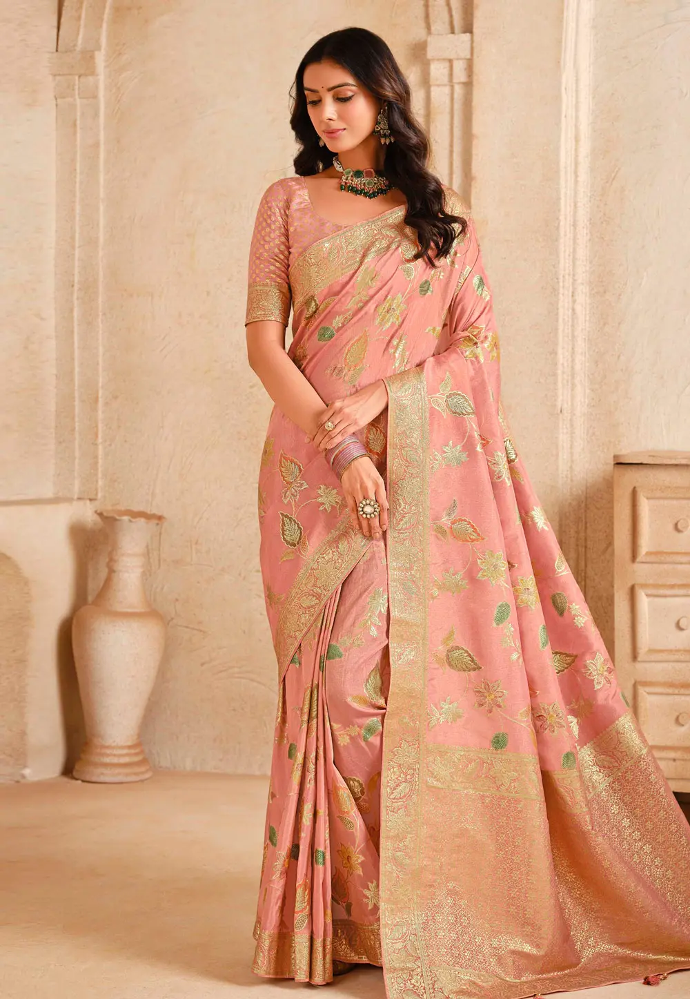 Peach Silk Saree With Blouse 304145