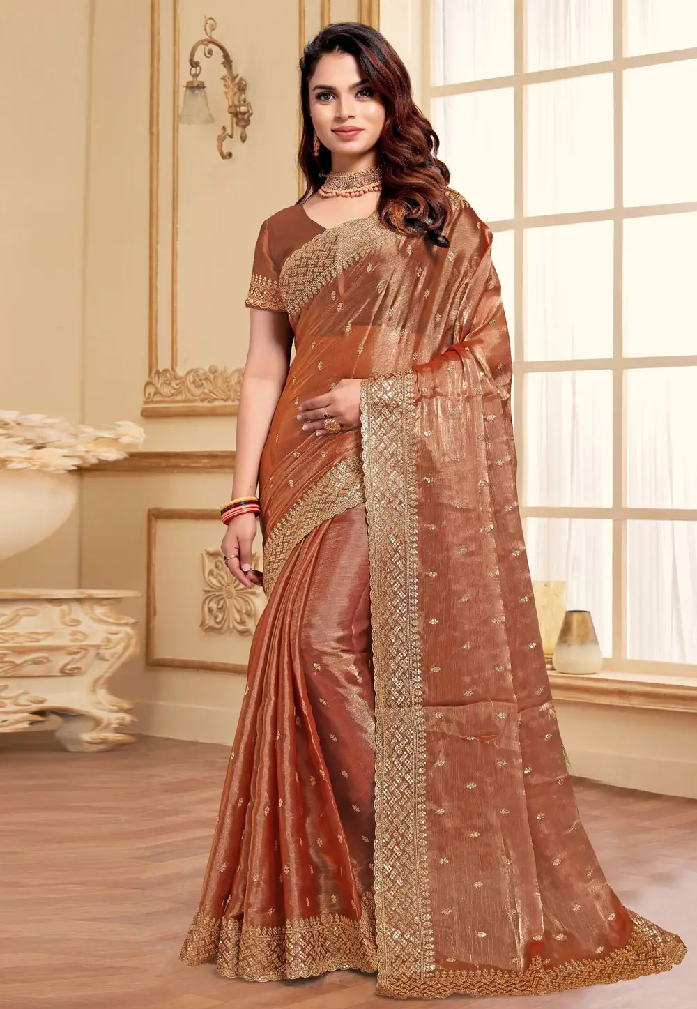 Peach Silk Saree With Blouse 295742