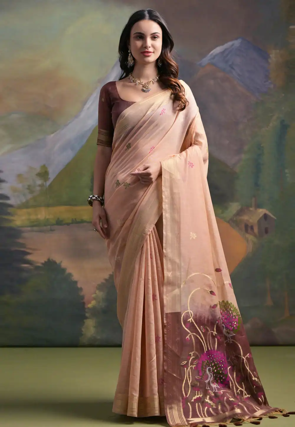 Peach Silk Saree With Blouse 292438