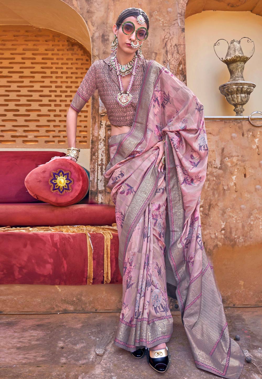 Peach Silk Saree With Blouse 310551