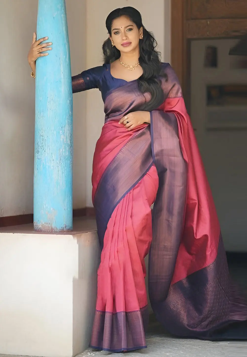 Peach Silk Saree With Blouse 301199