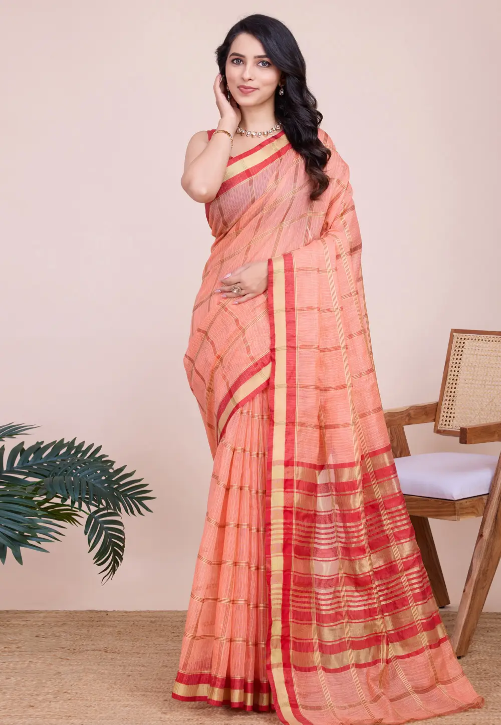 Peach Silk Saree With Blouse 297049