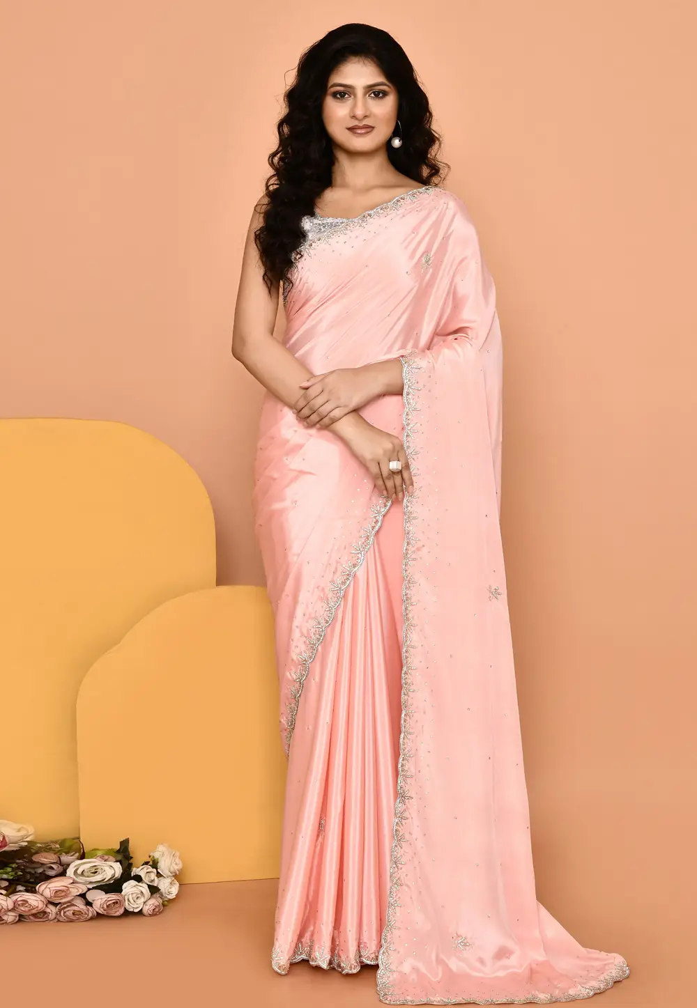 Peach Silk Saree With Blouse 296018