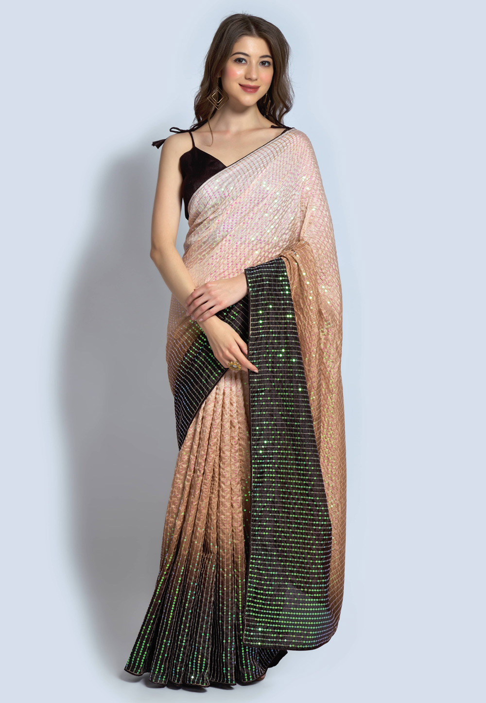 Peach Silk Sequence Saree 310289