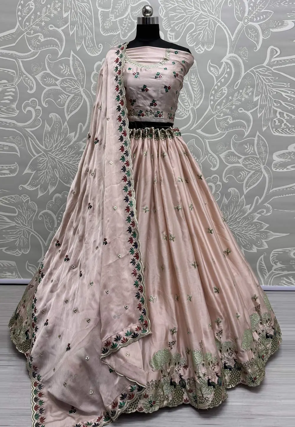 Peach Silk Wedding Lehenga Choli 299743