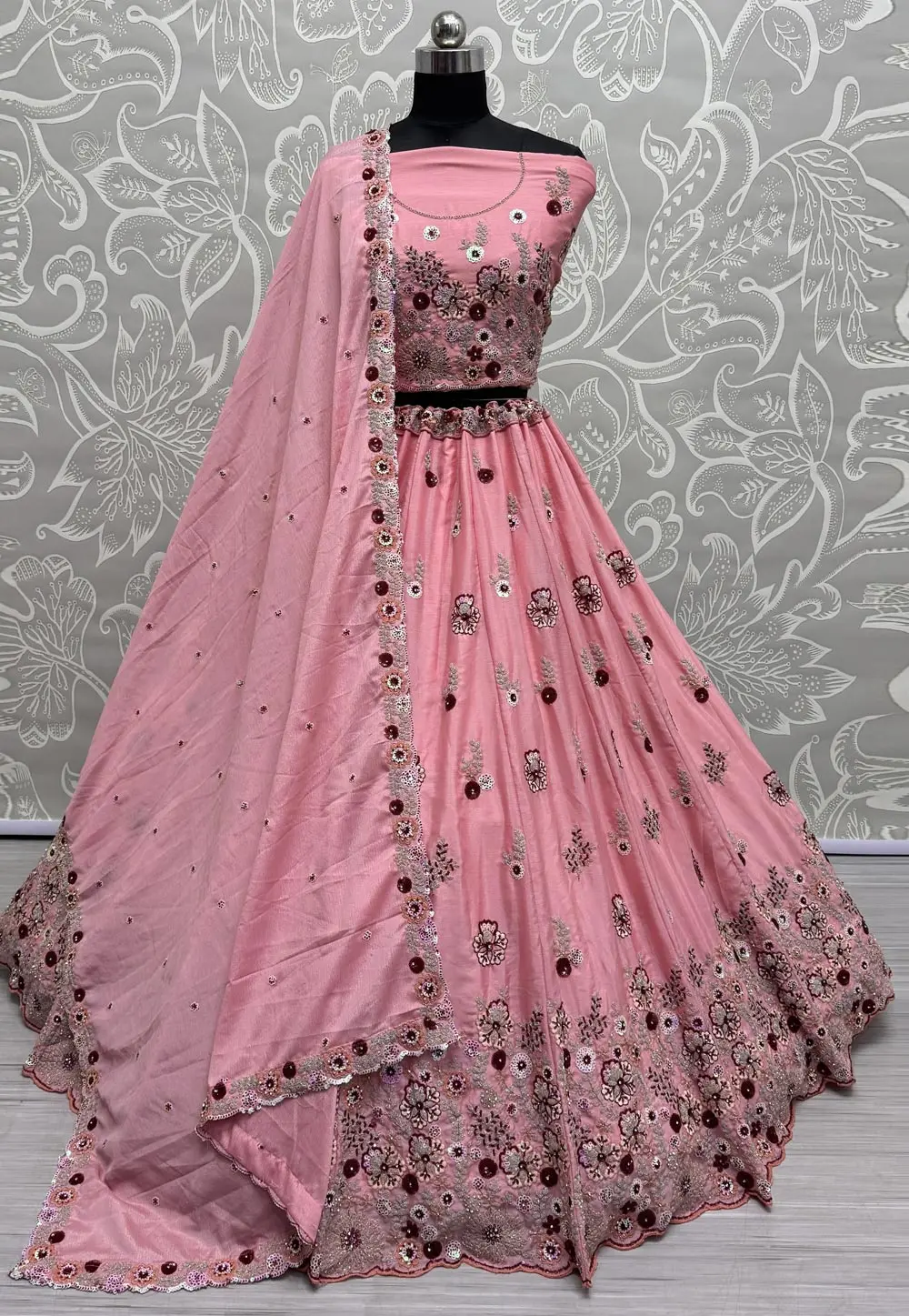 Peach Silk Wedding Lehenga Choli 299745