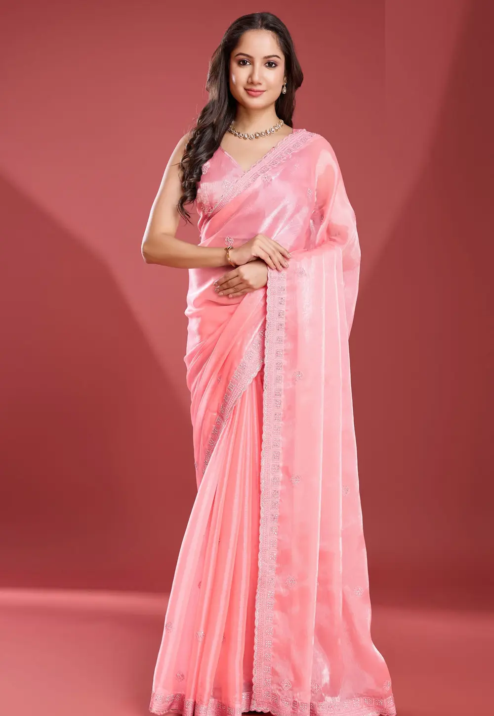 Peach Tissue Saree With Blouse 297119