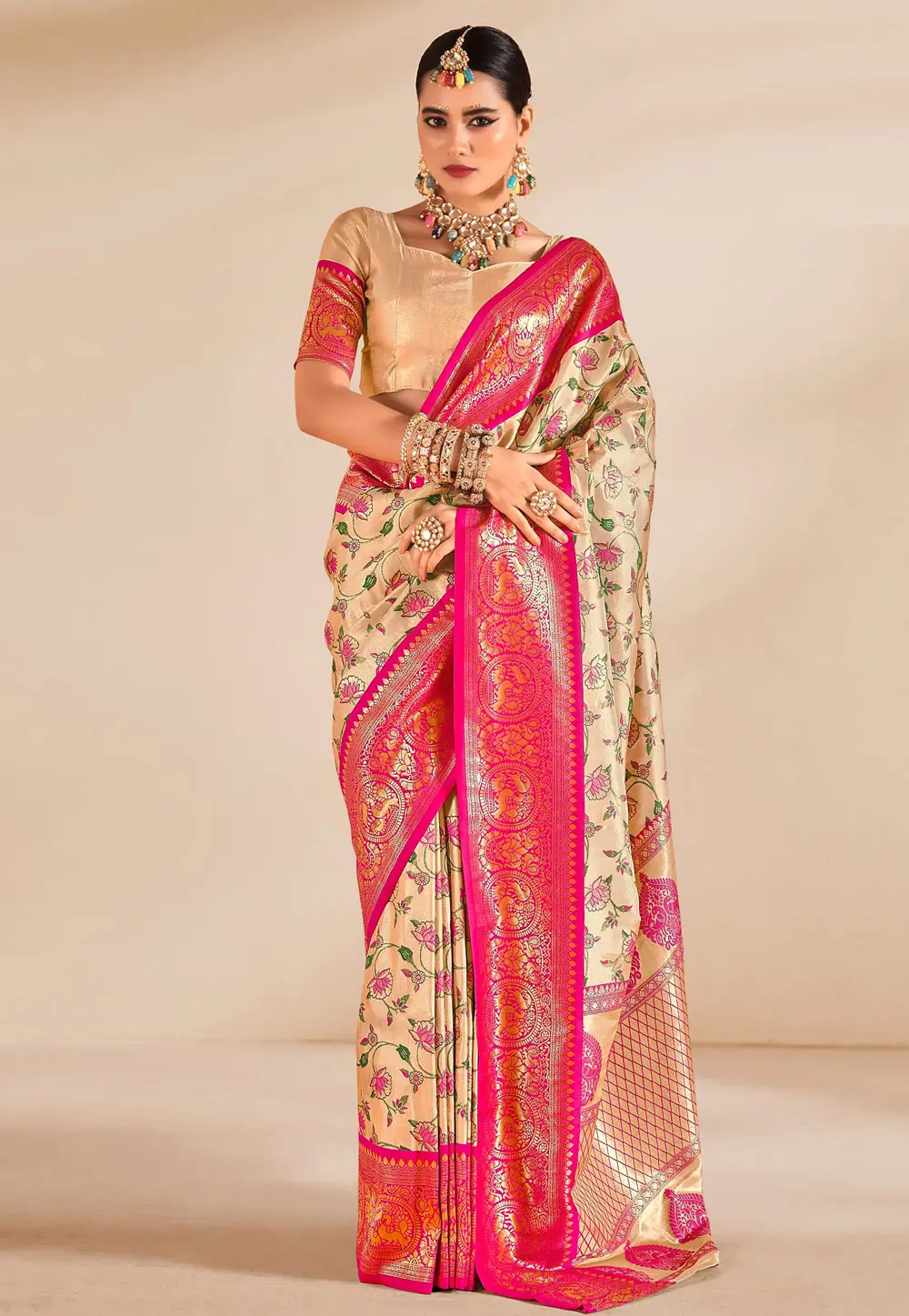 Peach Tissue Silk Saree With Blouse 297122