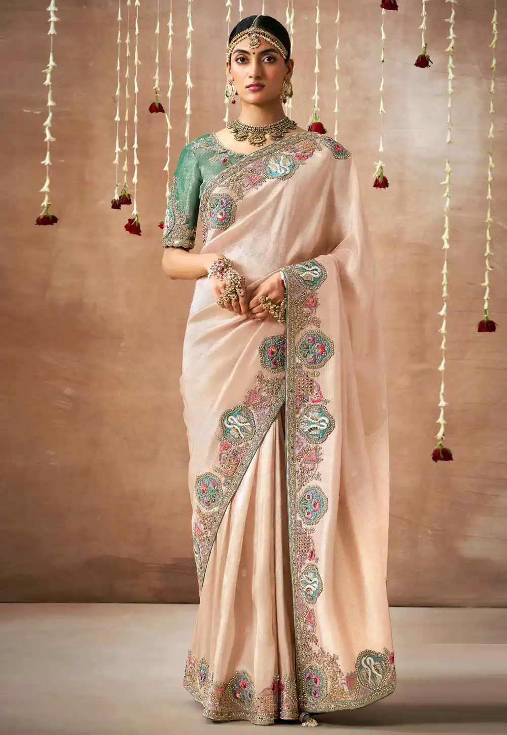 Peach Tissue Silk Saree With Blouse 295069