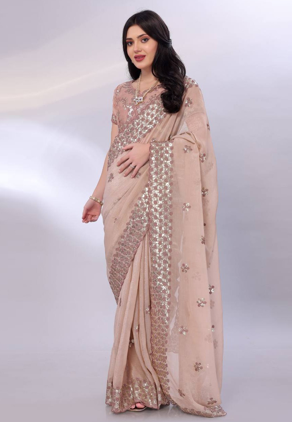 Peach Tussar Saree With Blouse 305641