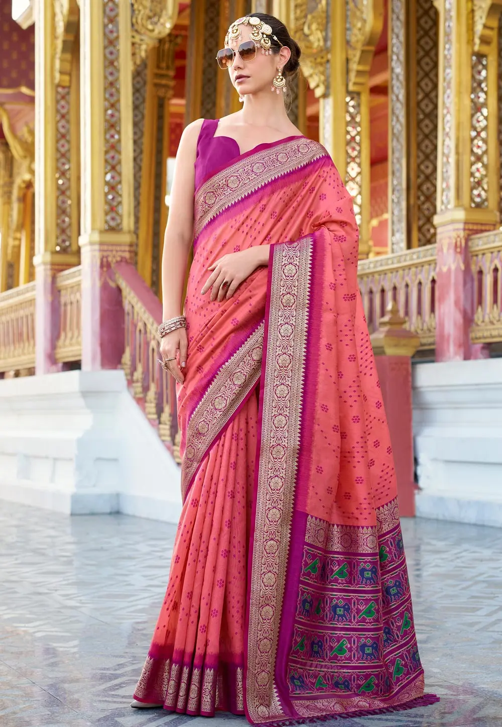 Peach Tussar Silk Paithani Saree 301257