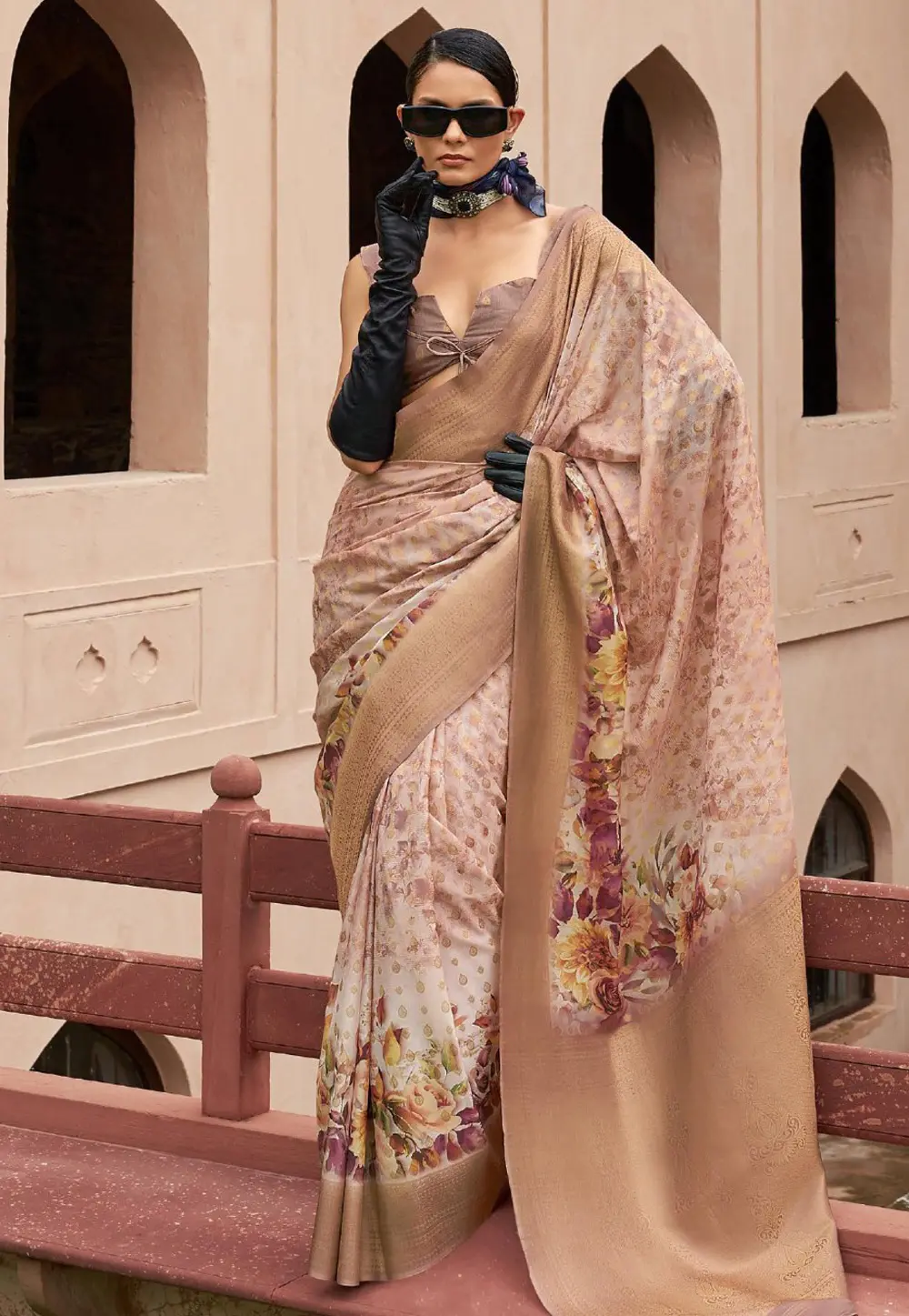 Peach Tussar Silk Saree With Blouse 304133