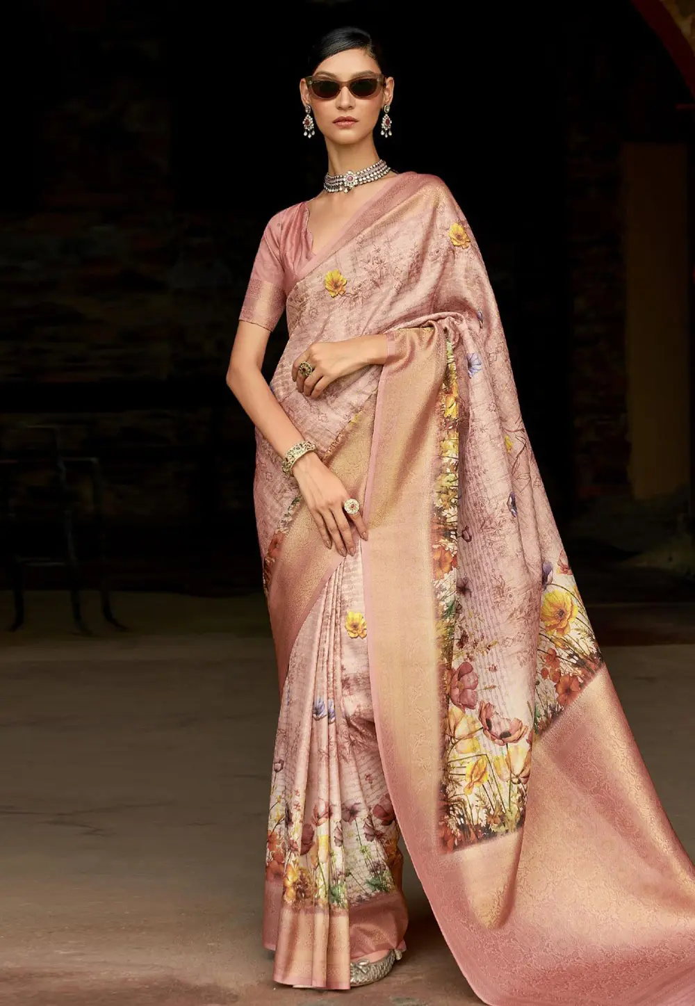 Peach Tussar Silk Saree With Blouse 304136