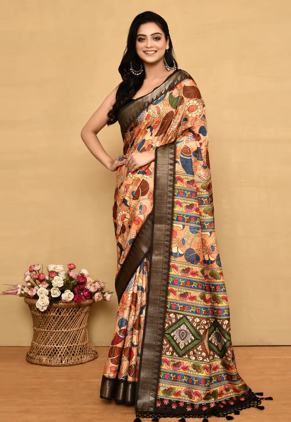 Peach Tussar Silk Saree With Blouse 296291