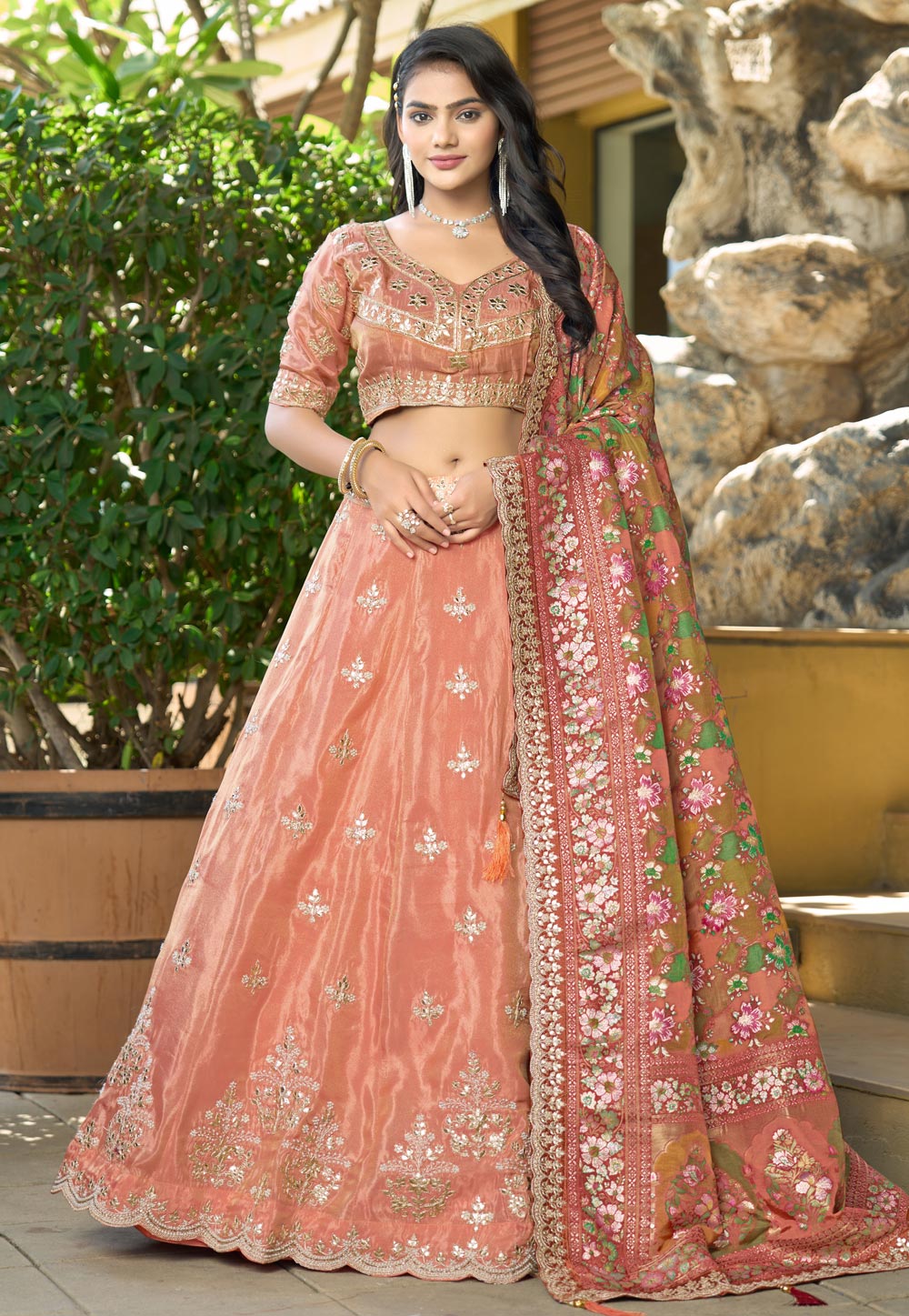 Peach Viscose A Line Lehenga Choli 310761