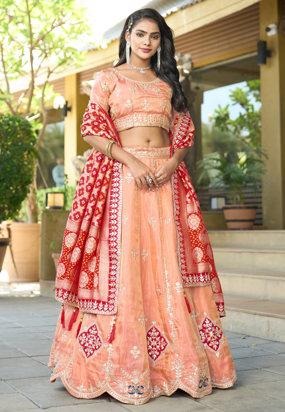 Peach Viscose Circular Lehenga Choli 310249
