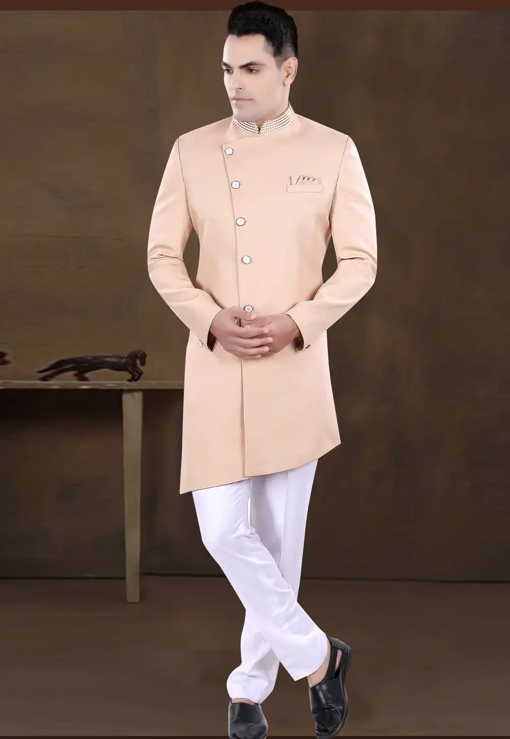 Peach Viscose Indo Western Sherwani 292220