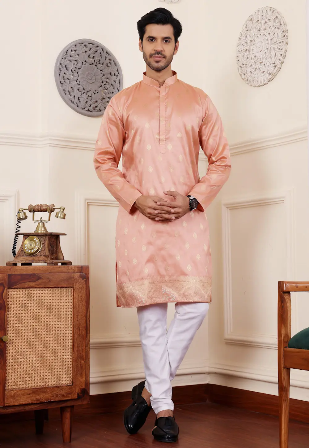 Peach Viscose Kurta Pajama 301362