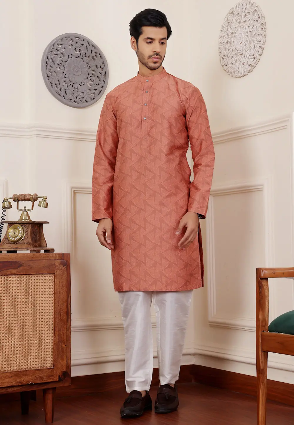 Peach Viscose Kurta Pajama 301364